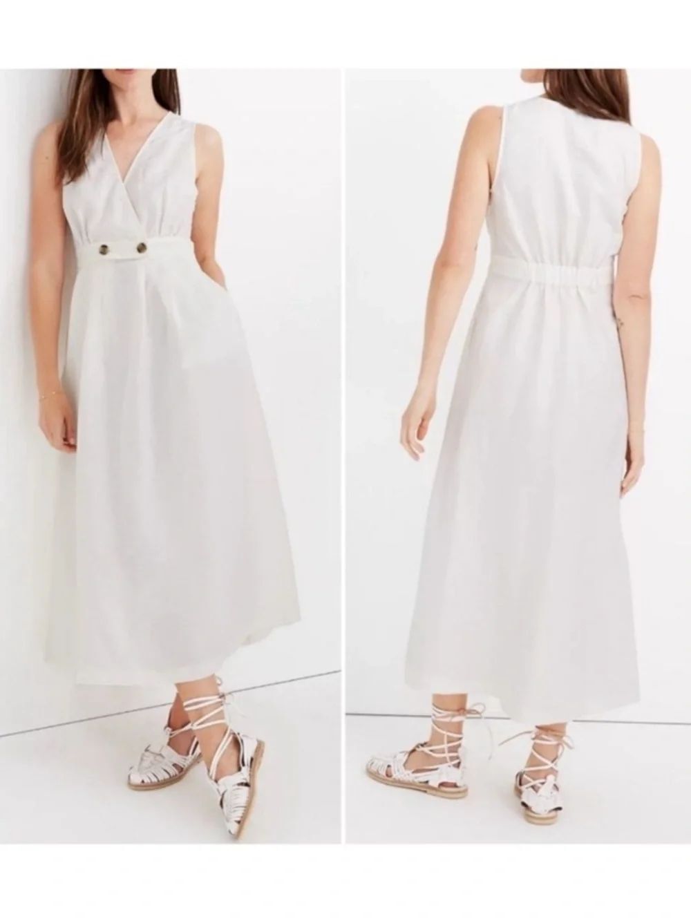 NWT MADEWELL Linen Button-Waist Wrap Midi Dress 12